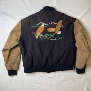 Peerless Garments Varsity Jacket 46‎ XLT Brown Eagle Embroidered Wool Leather